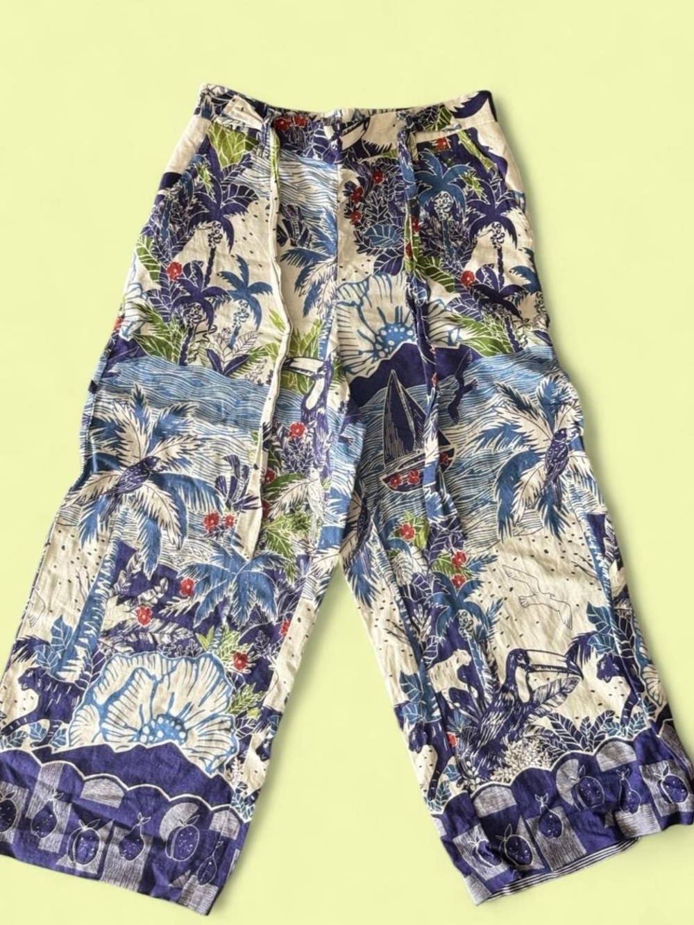 Joie Tropical Floral Wide-Leg Pants - Blue, Green